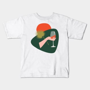 Abstract hand with a glass of wine and leaf Kids T-Shirt